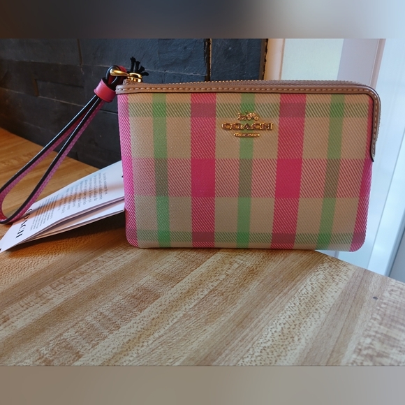 Coach Handbags - COACH NWT Pink/Green Plaid Wristlet